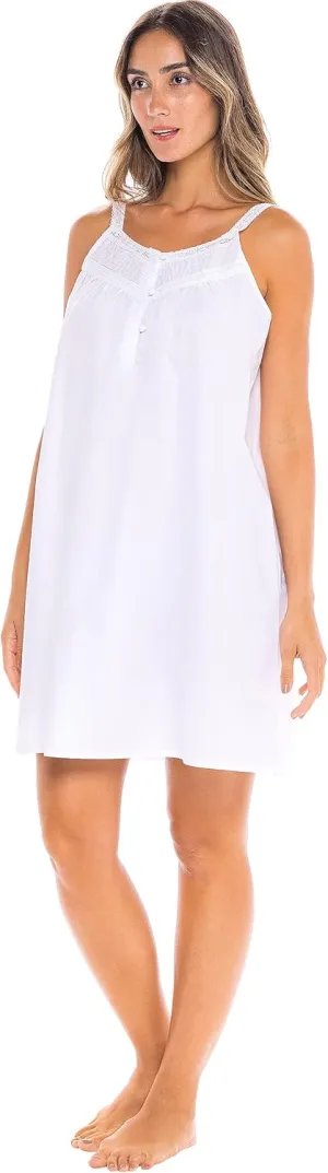Alexander Del Rossa White Cotton Nightgowns for Women Soft Cotton, Sleeveless Button Up Short Vintage Victorian