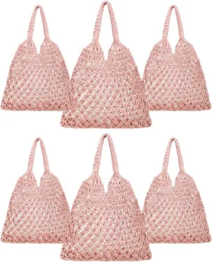 Aliceset 6 Pcs Macrame Tote Bags Bridesmaid Tote Bags Crochet Beach Bag for Women Bridesmaid Bachelorette Travel Gifts
