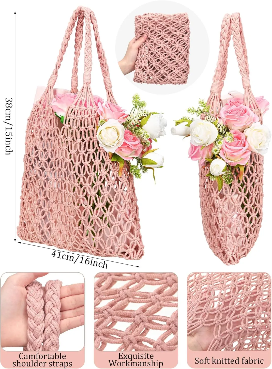Aliceset 6 Pcs Macrame Tote Bags Bridesmaid Tote Bags Crochet Beach Bag for Women Bridesmaid Bachelorette Travel Gifts