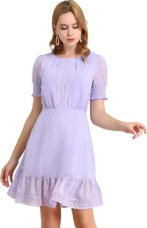 Allegra K Women's Elegant Short Sheer Sleeve Ruffle Hem Swiss Dots Chiffon Dress