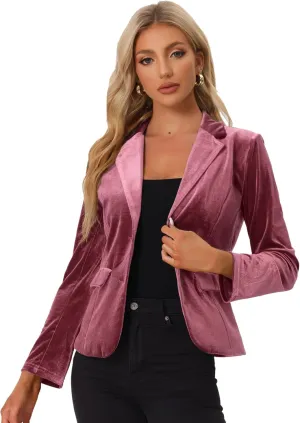 Allegra K Women's Notched Lapel Vintage Office Button Front Velvet Blazer