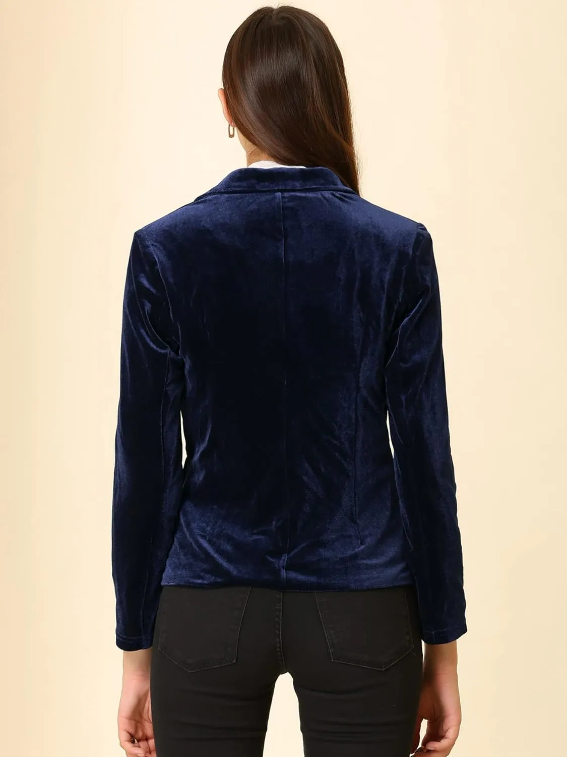 Allegra K Women's Notched Lapel Vintage Office Button Front Velvet Blazer