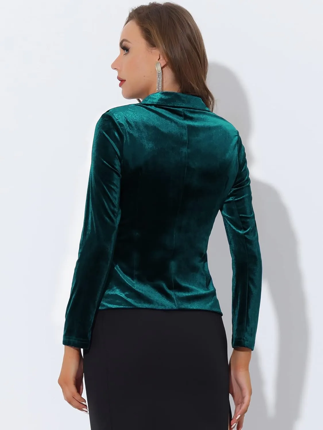 Allegra K Women's Notched Lapel Vintage Office Button Front Velvet Blazer