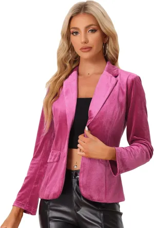 Allegra K Women's Notched Lapel Vintage Office Button Front Velvet Blazer