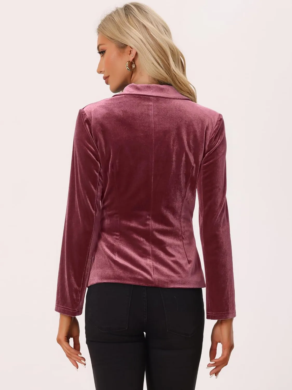 Allegra K Women's Notched Lapel Vintage Office Button Front Velvet Blazer