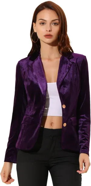 Allegra K Women's Notched Lapel Vintage Office Button Front Velvet Blazer