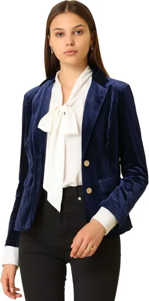 Allegra K Women's Notched Lapel Vintage Office Button Front Velvet Blazer