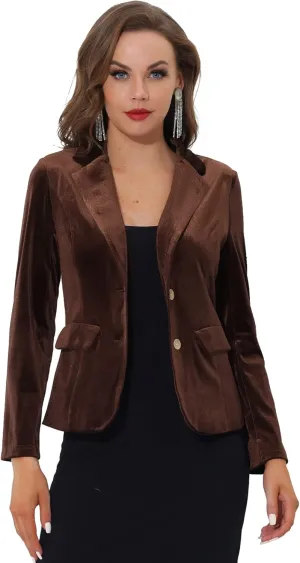 Allegra K Women's Notched Lapel Vintage Office Button Front Velvet Blazer