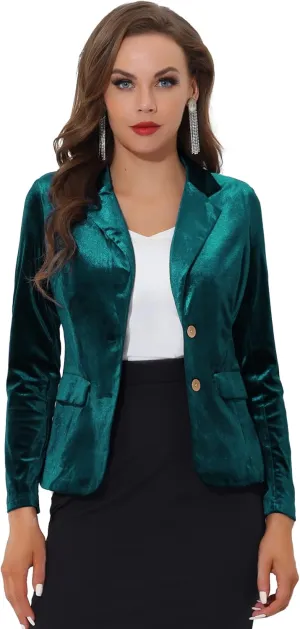 Allegra K Women's Notched Lapel Vintage Office Button Front Velvet Blazer