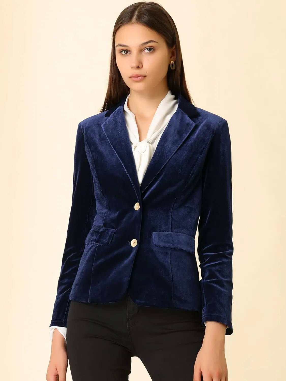 Allegra K Women's Notched Lapel Vintage Office Button Front Velvet Blazer