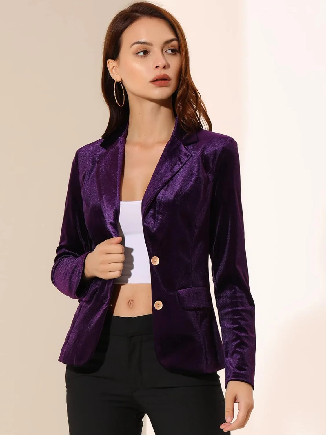 Allegra K Women's Notched Lapel Vintage Office Button Front Velvet Blazer