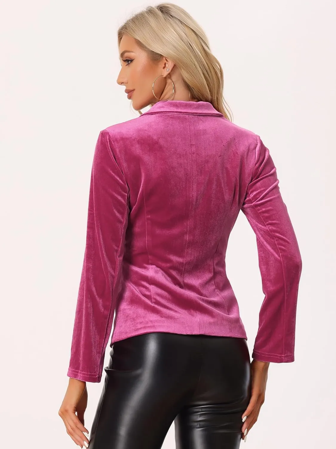 Allegra K Women's Notched Lapel Vintage Office Button Front Velvet Blazer