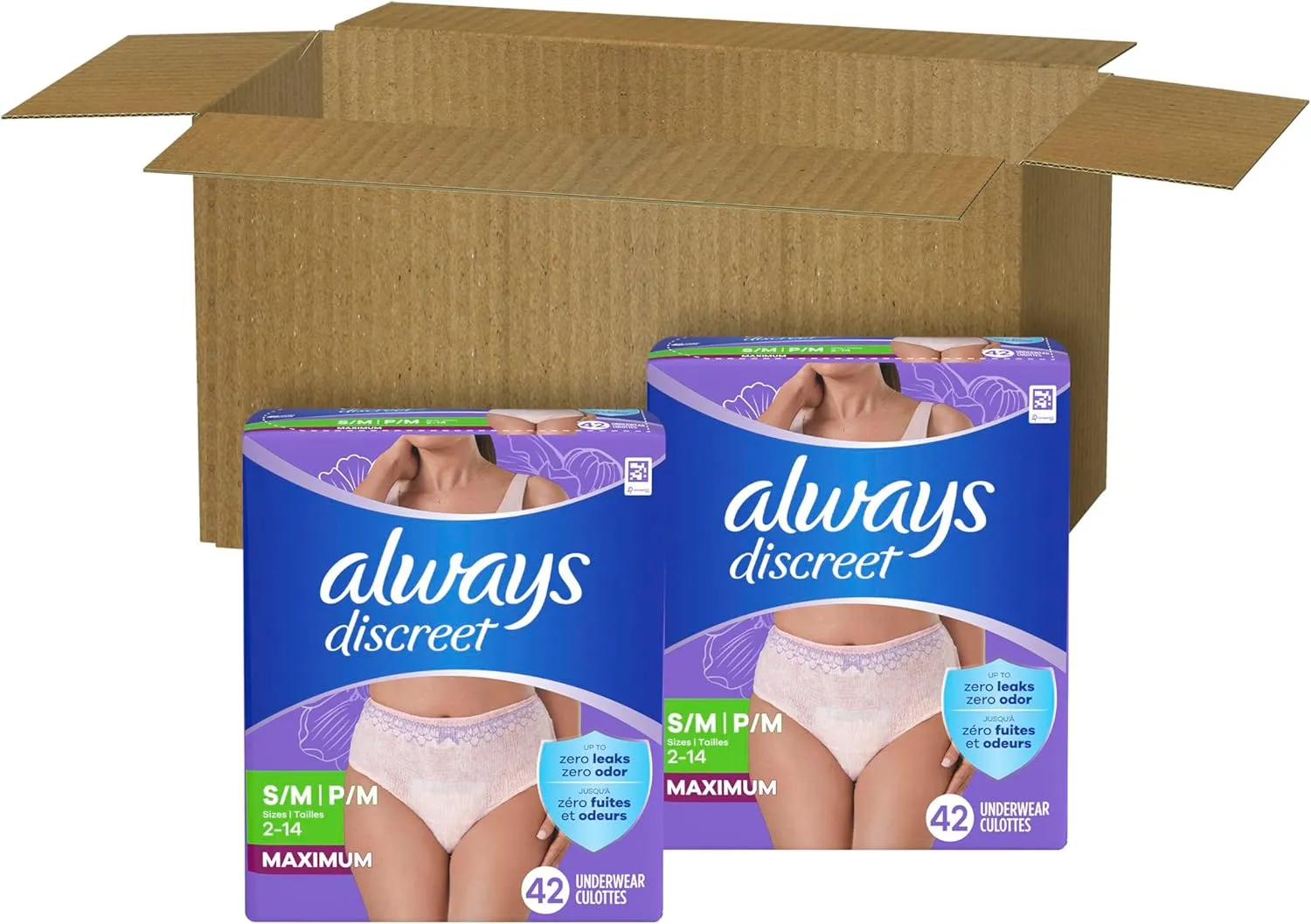 Always Discreet Adult Incontinence Underwear for Women and Postpartum Underwear, S/M, Up to 100% Bladder Leak Protection, 84 Count (Packaging May Vary)