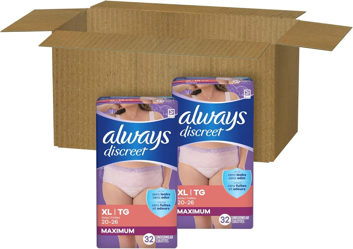 Always Discreet Adult Incontinence Underwear for Women and Postpartum Underwear, XL, Up to 100% Bladder Leak Protection, 64 Count (Packaging May Vary)