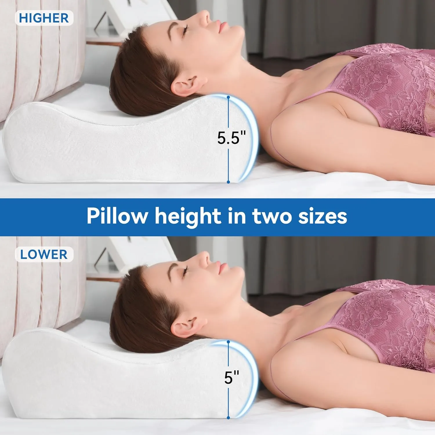 AM AEROMAX 32" King Size Contour Memory Foam Pillow, Neck Pillow for Neck Pain Relief, Neck Orthopedic Sleeping Pillows for Side, Back and Stomach Sleepers(White,Velvet)