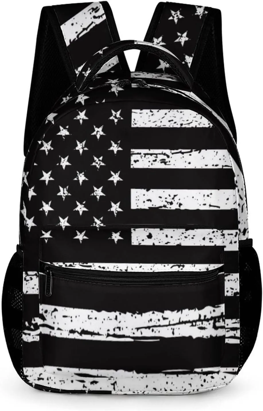 American Flag Backpack Old School Black and White Flag Backpack for Kids, Patriotic USA School Bag for Boys Girls, Elementary Middle High School Bags Travel Backpack,16.5 Inch