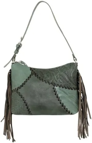 American West Leather Gypsy Patch Zip Top Shoulder Handbag