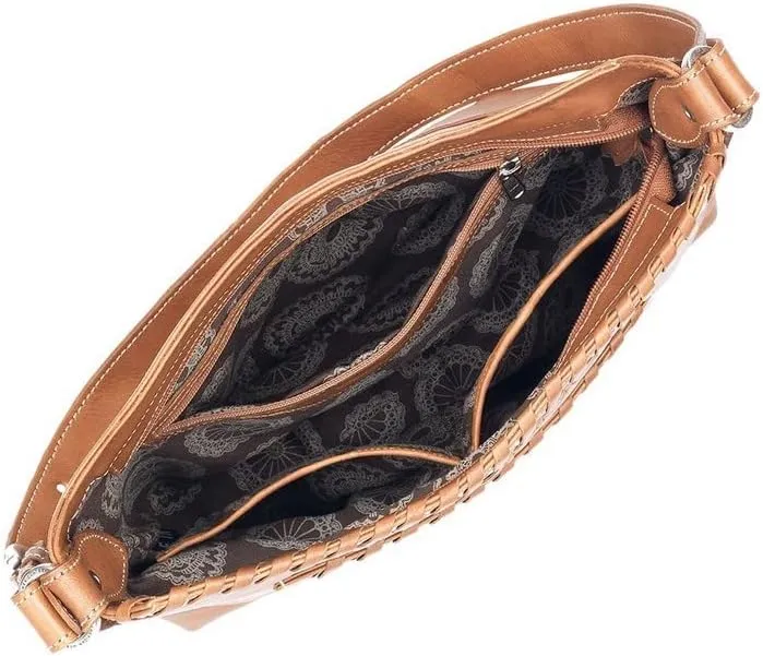American West Leather Gypsy Patch Zip Top Shoulder Handbag
