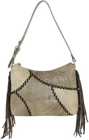 American West Leather Gypsy Patch Zip Top Shoulder Handbag