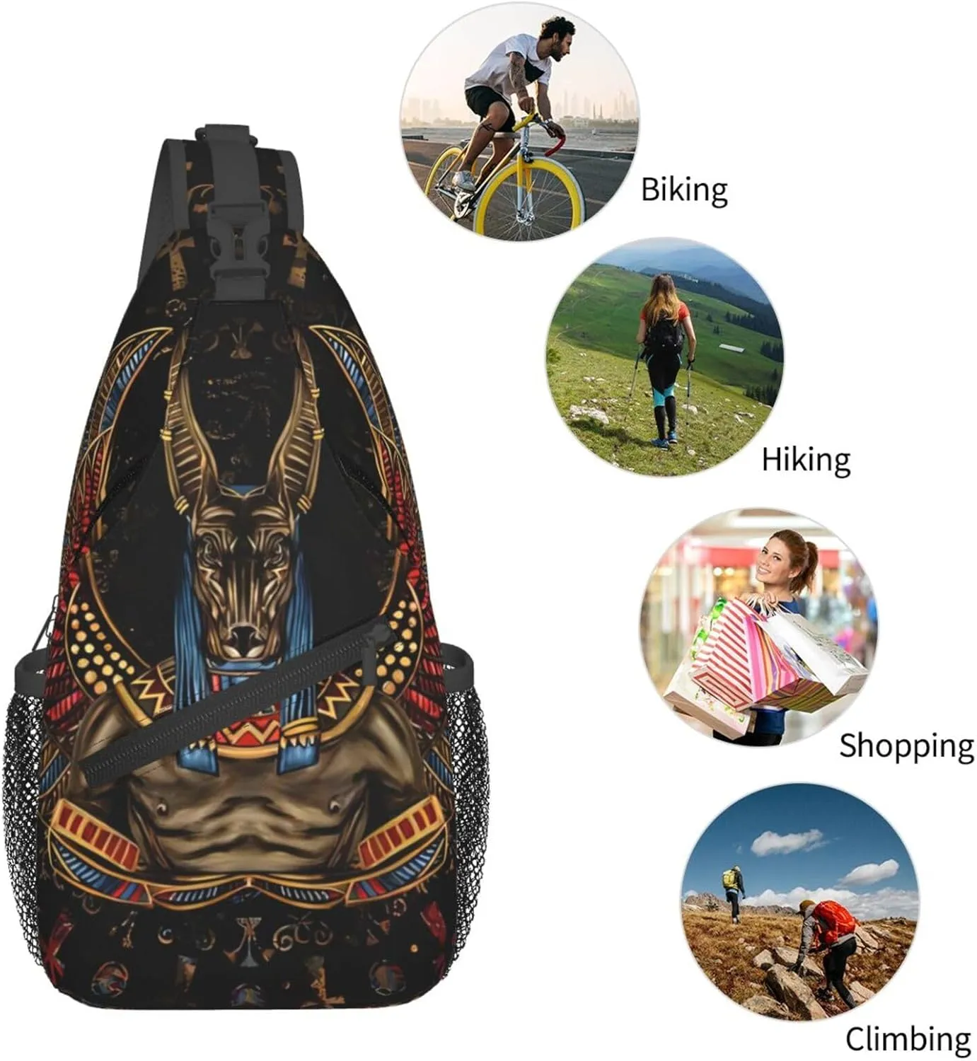 Ancient Ankh Egyptian Eye Symbolcrossbody Bag, Adjustable Shoulder Strap Chest Bag, Sports Travel, Running, Leisure Waist Bag