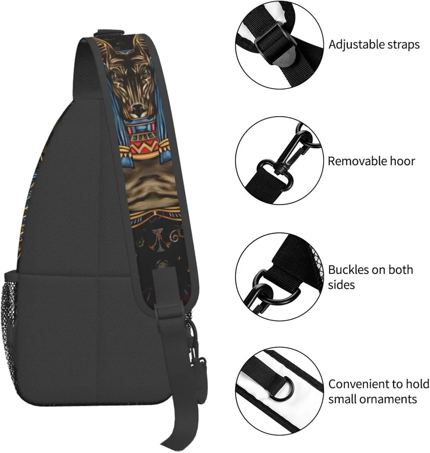 Ancient Ankh Egyptian Eye Symbolcrossbody Bag, Adjustable Shoulder Strap Chest Bag, Sports Travel, Running, Leisure Waist Bag