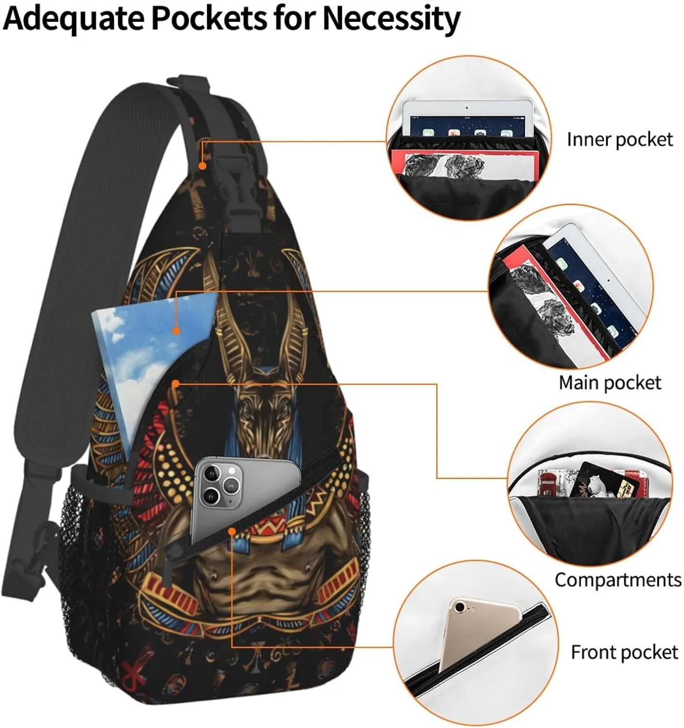 Ancient Ankh Egyptian Eye Symbolcrossbody Bag, Adjustable Shoulder Strap Chest Bag, Sports Travel, Running, Leisure Waist Bag