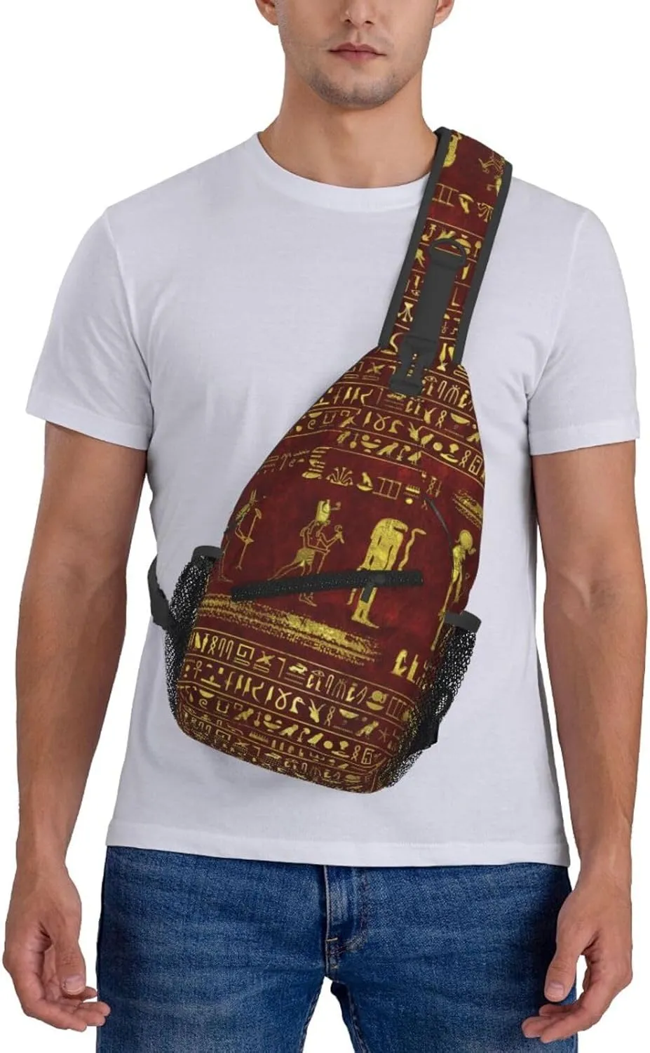 Ancient Egyptian Pyramids Vintage Cultural Symbols Men'S Crossbody Bag Travel Hiking Shoulder Backpack Chest Bag