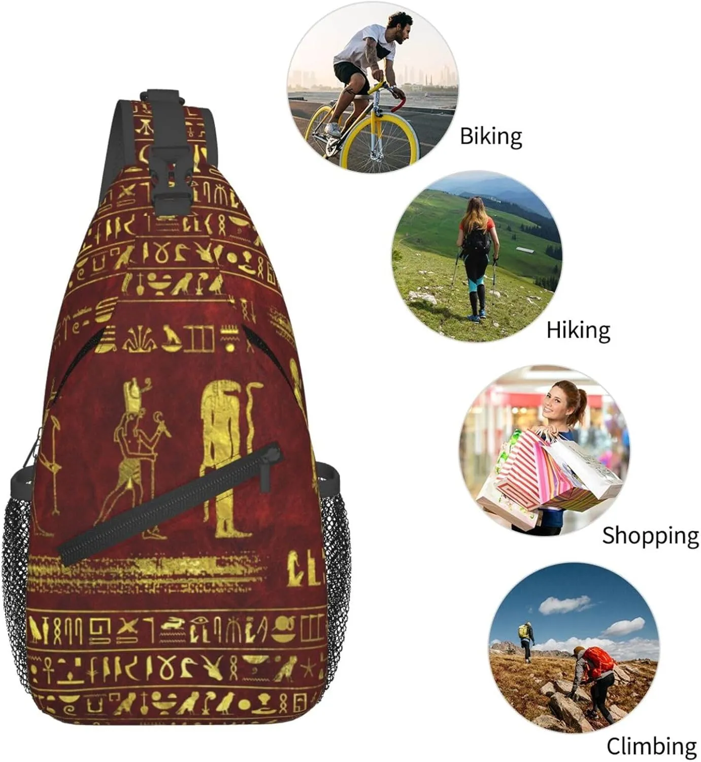 Ancient Egyptian Pyramids Vintage Cultural Symbols Men'S Crossbody Bag Travel Hiking Shoulder Backpack Chest Bag