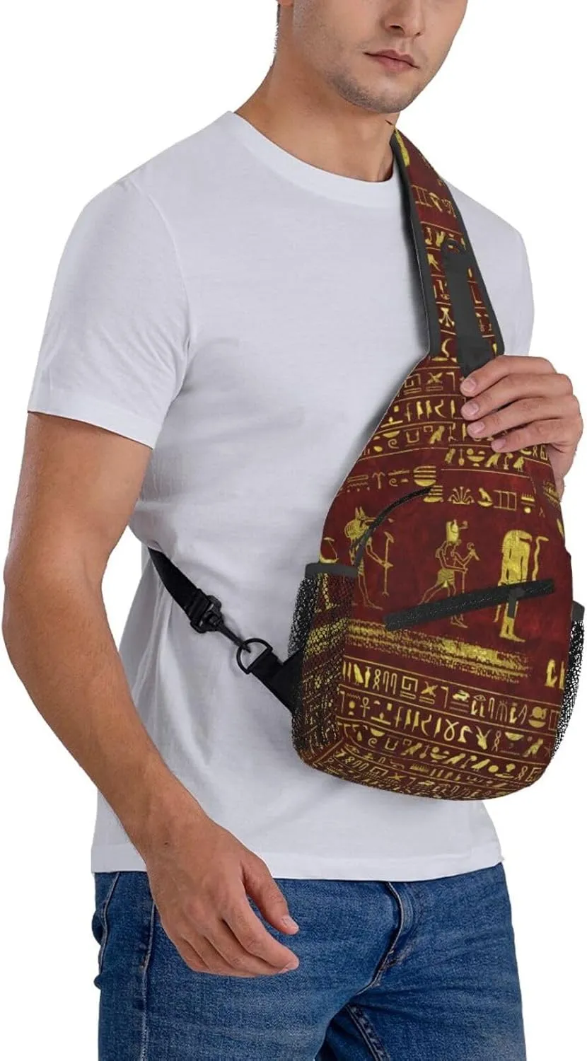 Ancient Egyptian Pyramids Vintage Cultural Symbols Men'S Crossbody Bag Travel Hiking Shoulder Backpack Chest Bag