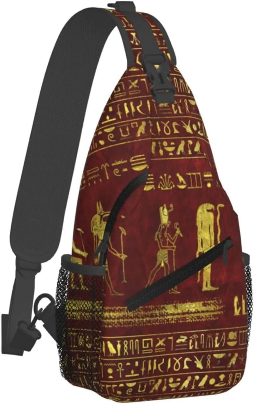 Ancient Egyptian Pyramids Vintage Cultural Symbols Men'S Crossbody Bag Travel Hiking Shoulder Backpack Chest Bag