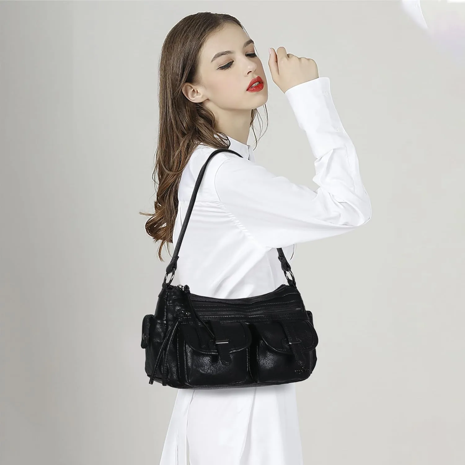 Angel Kiss Hobo Purses for Women Crossbody Shoulder Bag Ladies Multi Pocket Handbags with Adjustable Shoulder Strap