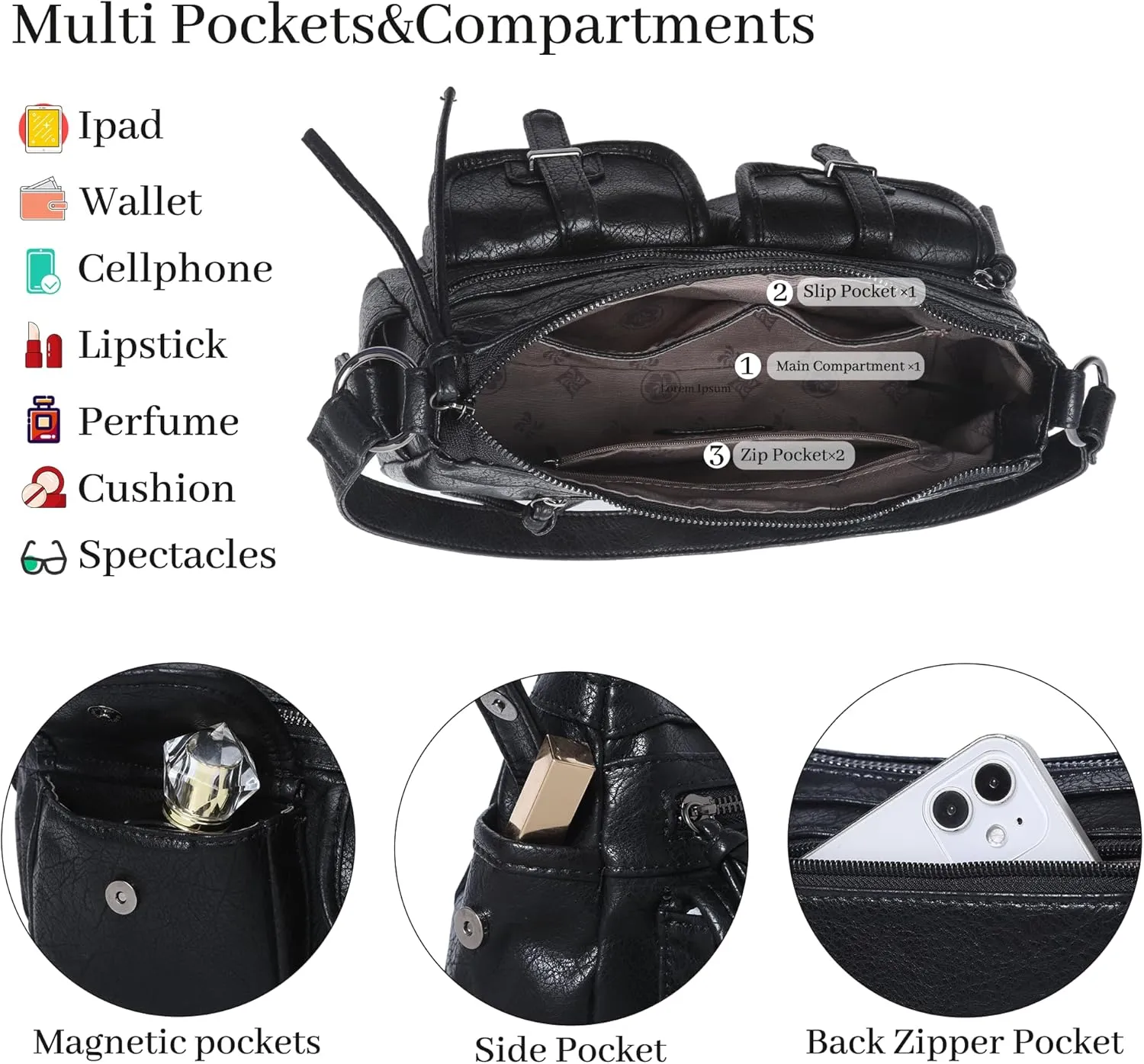 Angel Kiss Hobo Purses for Women Crossbody Shoulder Bag Ladies Multi Pocket Handbags with Adjustable Shoulder Strap