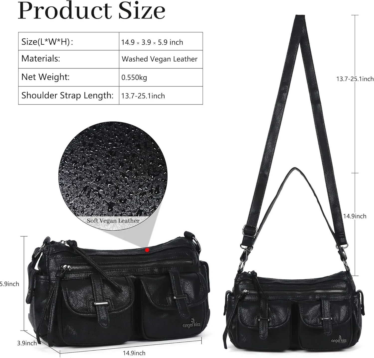 Angel Kiss Hobo Purses for Women Crossbody Shoulder Bag Ladies Multi Pocket Handbags with Adjustable Shoulder Strap