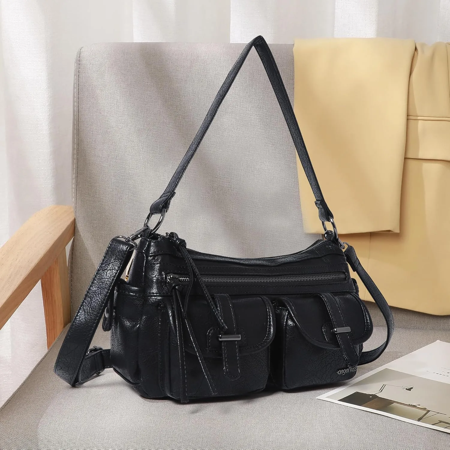 Angel Kiss Hobo Purses for Women Crossbody Shoulder Bag Ladies Multi Pocket Handbags with Adjustable Shoulder Strap