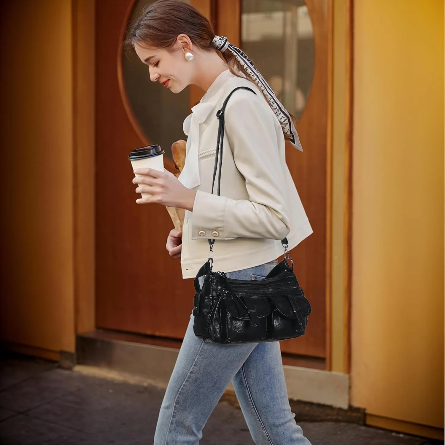 Angel Kiss Hobo Purses for Women Crossbody Shoulder Bag Ladies Multi Pocket Handbags with Adjustable Shoulder Strap