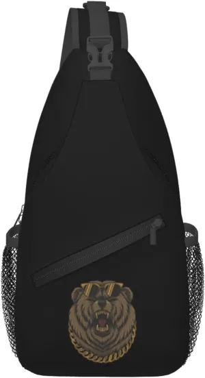 Angry Cool Bear Crossbody Bags For Women Men Chest Backpack Gym Shoulder Bag Travel Outdoor Sports Casual Crossbody Bags