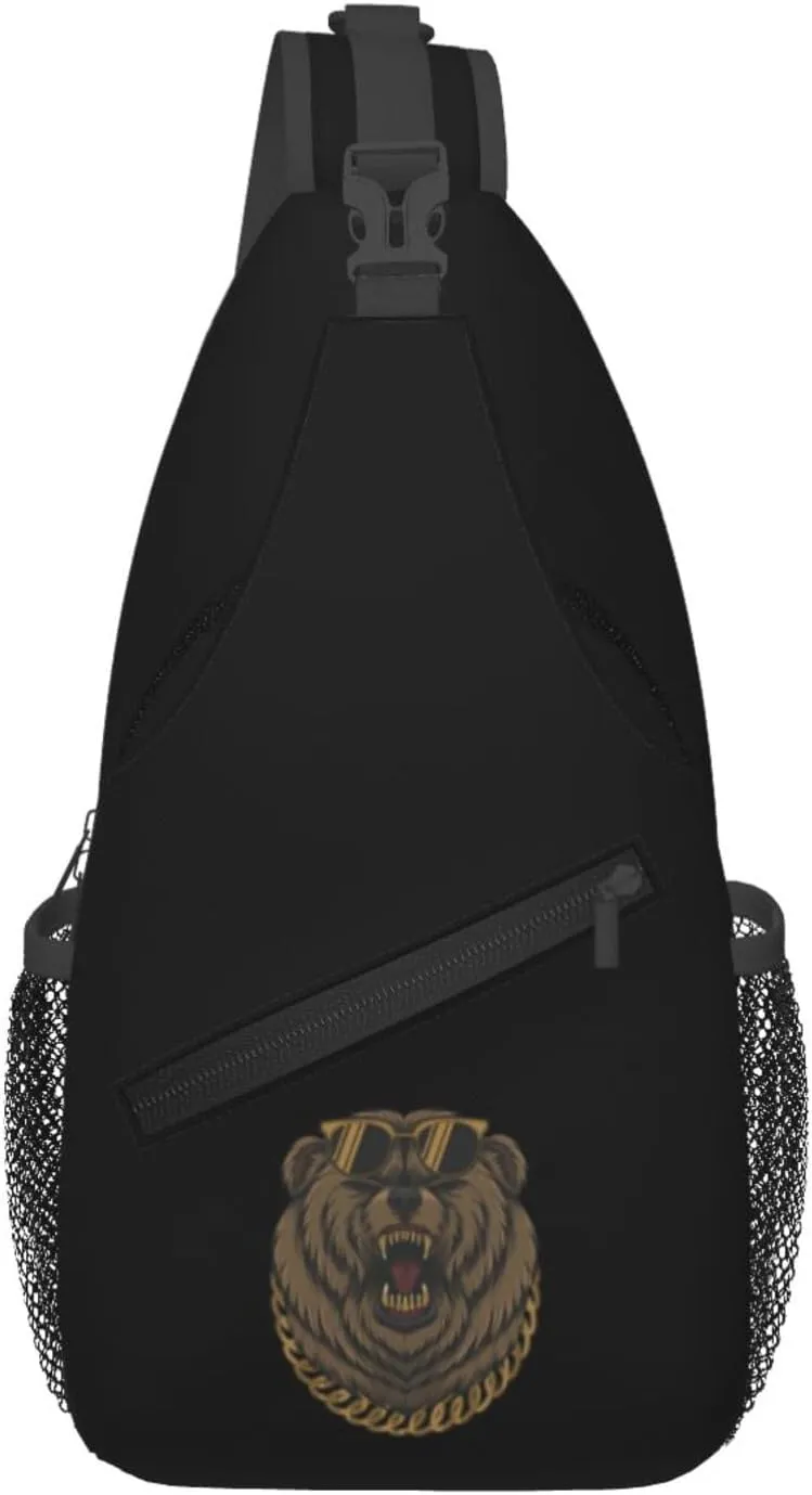 Angry Cool Bear Crossbody Bags For Women Men Chest Backpack Gym Shoulder Bag Travel Outdoor Sports Casual Crossbody Bags