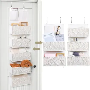 ANTIS'S HOME Over The Door Organizer Boho Decor Storage with 5 Large Woven Pockets, Detachable, Macrame Nursery Organizer and Toy Storage, Behind Door for Bathroom or Bedroom