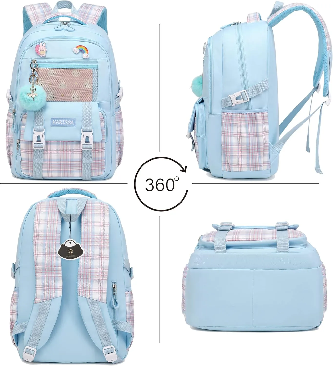 AO ALI VICTORY Laptop Backpacks 15.6 Inch Cute Kids School Bag College Backpack Large Bookbags for Women Teens Girls Student- Blue