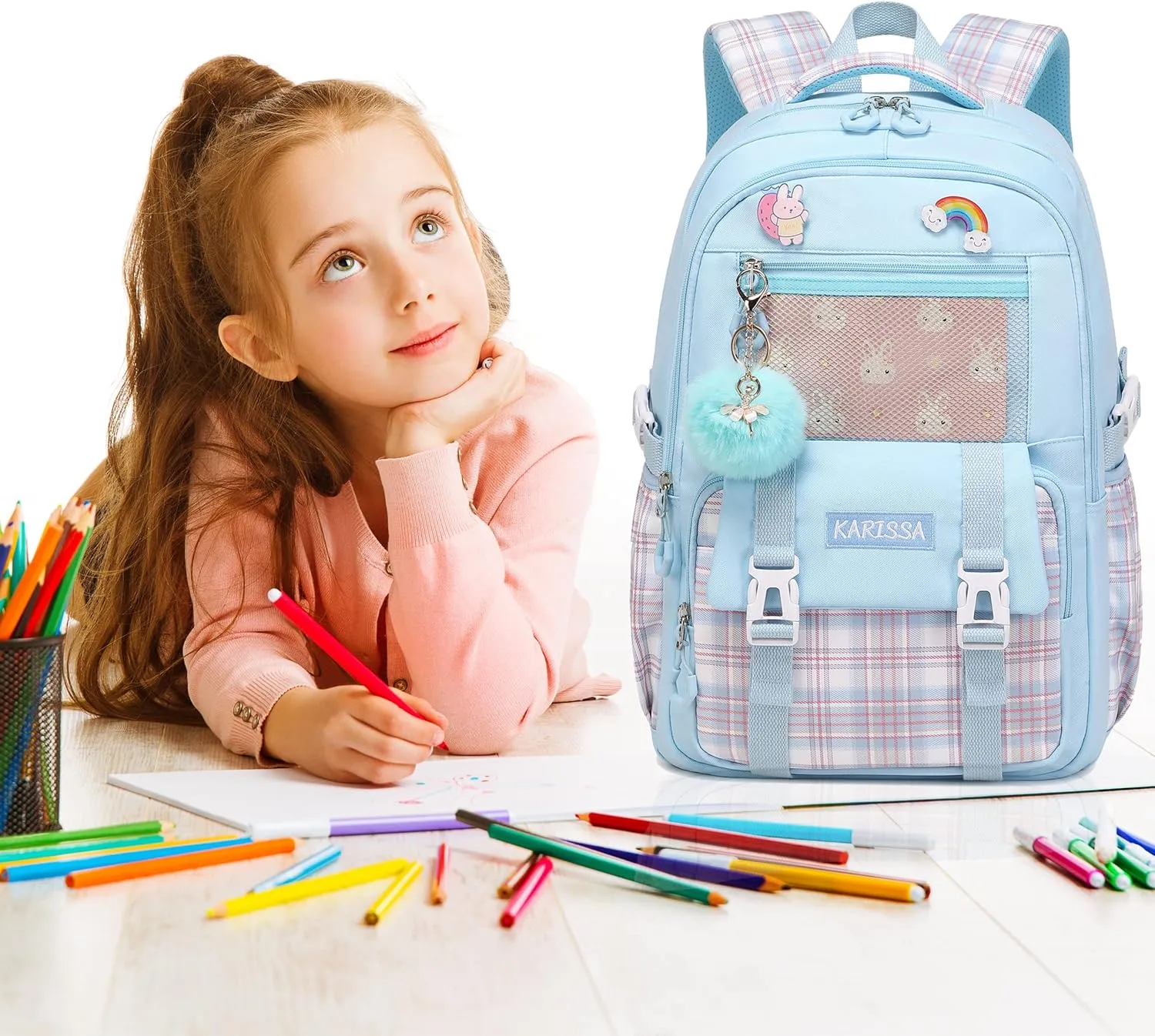 AO ALI VICTORY Laptop Backpacks 15.6 Inch Cute Kids School Bag College Backpack Large Bookbags for Women Teens Girls Student- Blue