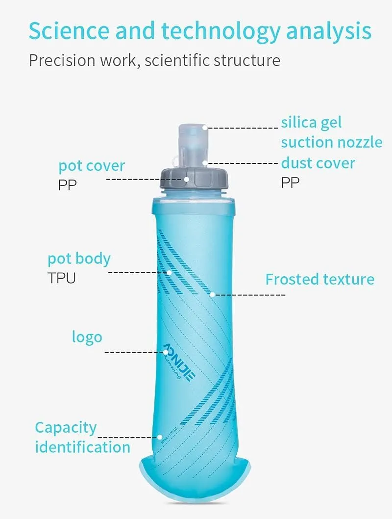AONIJIE TPU Soft Flask Water Bottle Collapsible Running Flask for Hydration Pack, BPA Free, Wide Opening, for Outdoor Sports Hydration