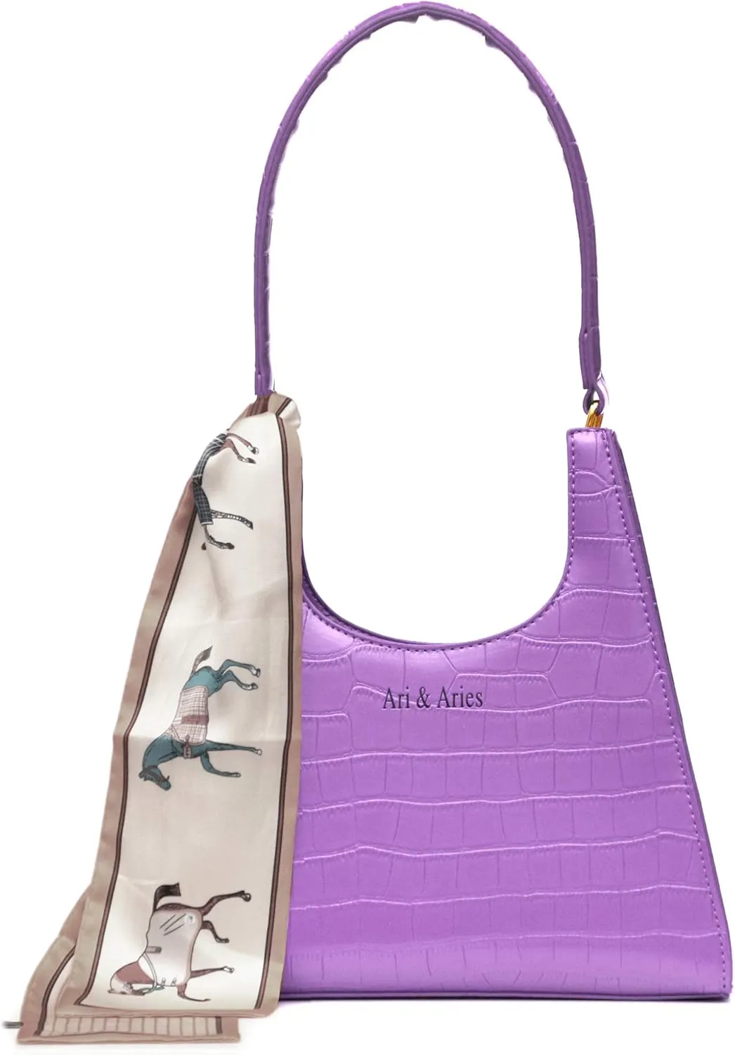 Ari & Aries 90s SHOULDER BAG Women Trendy purse TEENAGE Crocodile Retro mini HOBO bag STYLISH SILK SCARF Luxury GIFT BOX