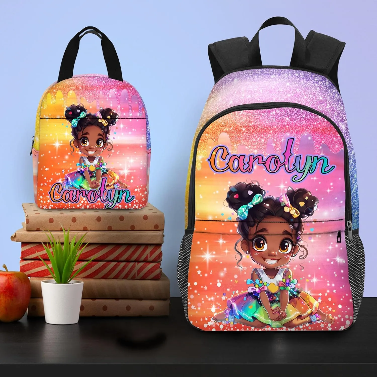 Artsadd Personalized Kids Backpack for Girls Custom Backpacks with Lunch Box set Customized Name School Bookbag for Kids Bookbag for Daughter Son Fashion Unique Gift for Preschool Kindergarten