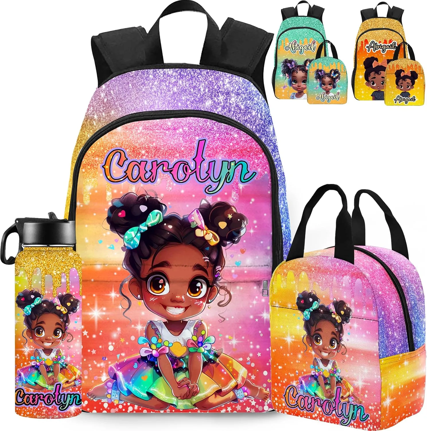 Artsadd Personalized Kids Backpack for Girls Custom Backpacks with Lunch Box set Customized Name School Bookbag for Kids Bookbag for Daughter Son Fashion Unique Gift for Preschool Kindergarten