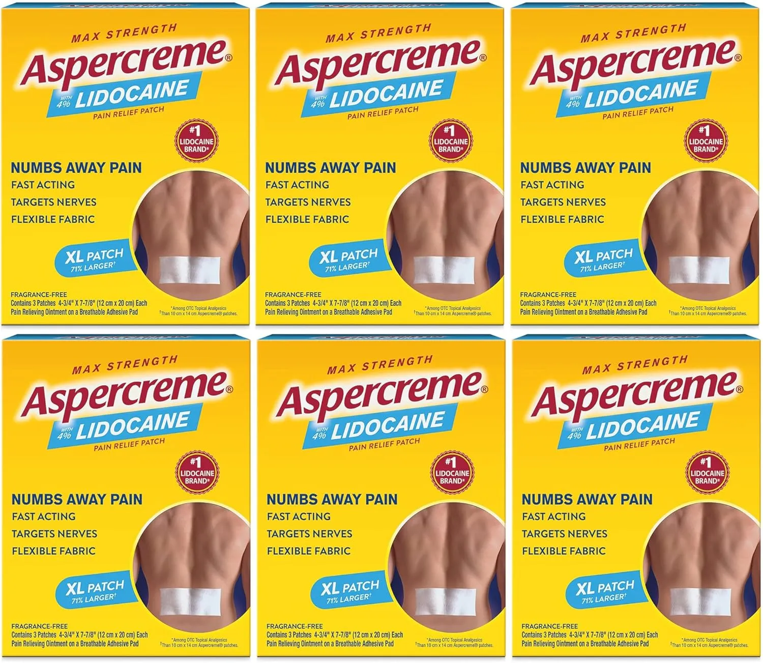 Aspercreme Lidocaine Patches XL - 3 Each, Pack of 6