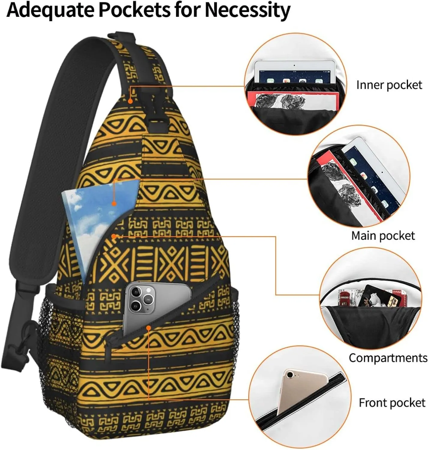 ASYG African Sling Bag Crossbody Chest Daypack Casual Backpack African Art Shoulder Bag For Travel Hiking Sport Outdoor