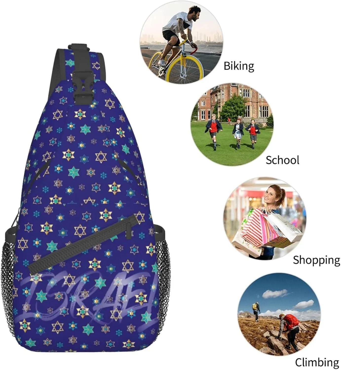 ASYG Israel Sling Bag Israel Crossbody Chest Daypack Casual Backpack Israel Shoulder Bag Israel Flag Bag
