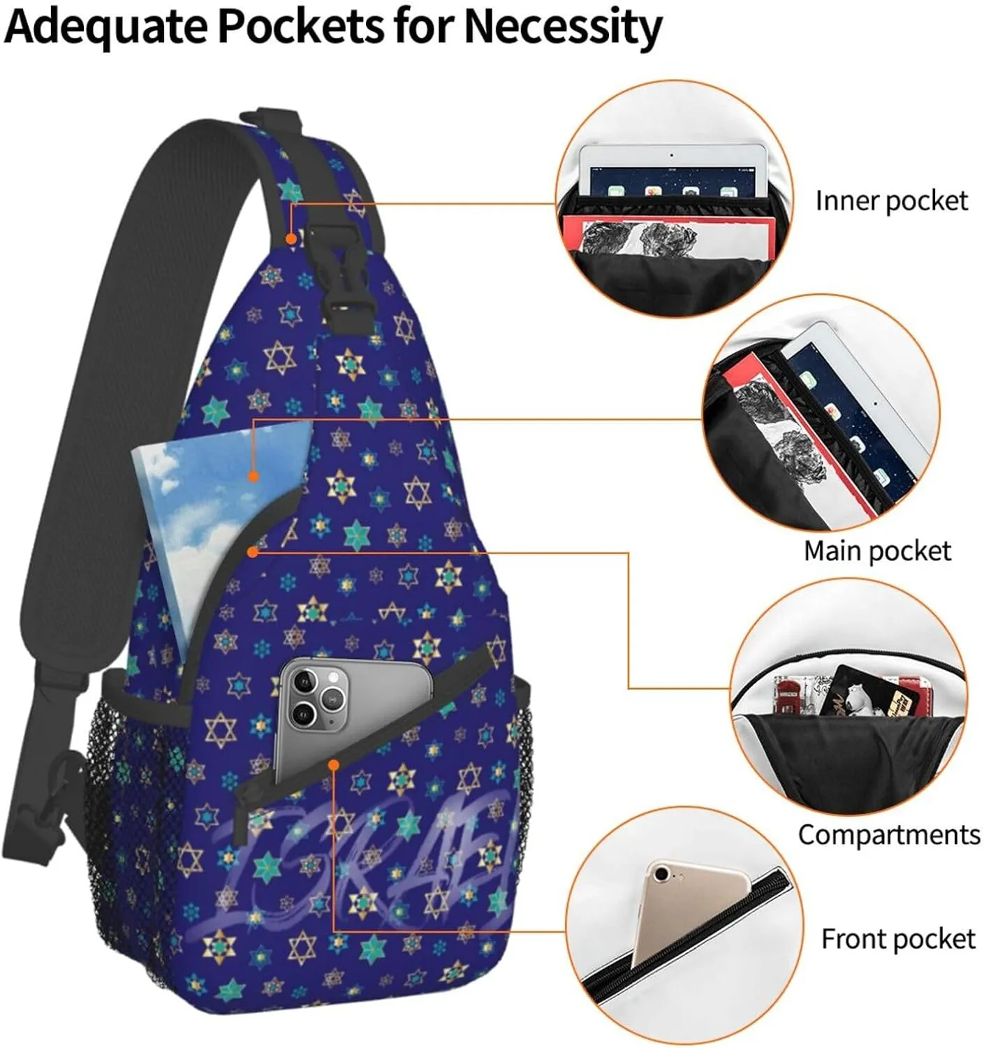 ASYG Israel Sling Bag Israel Crossbody Chest Daypack Casual Backpack Israel Shoulder Bag Israel Flag Bag