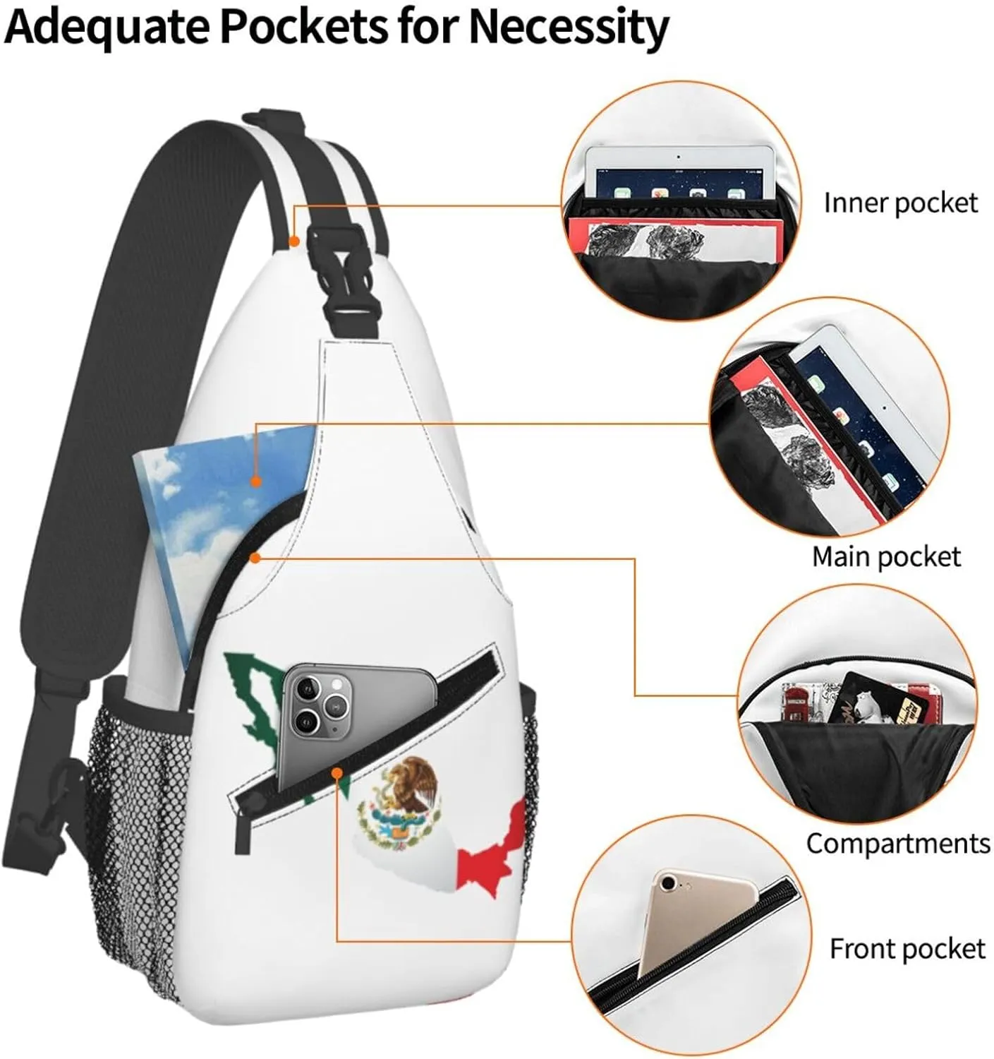 ASYG Mexico Sling Bag Mexico Flag Shoulder Bag Mexico Crossbody Chest Daypack Casual Backpack Bag for Mexican