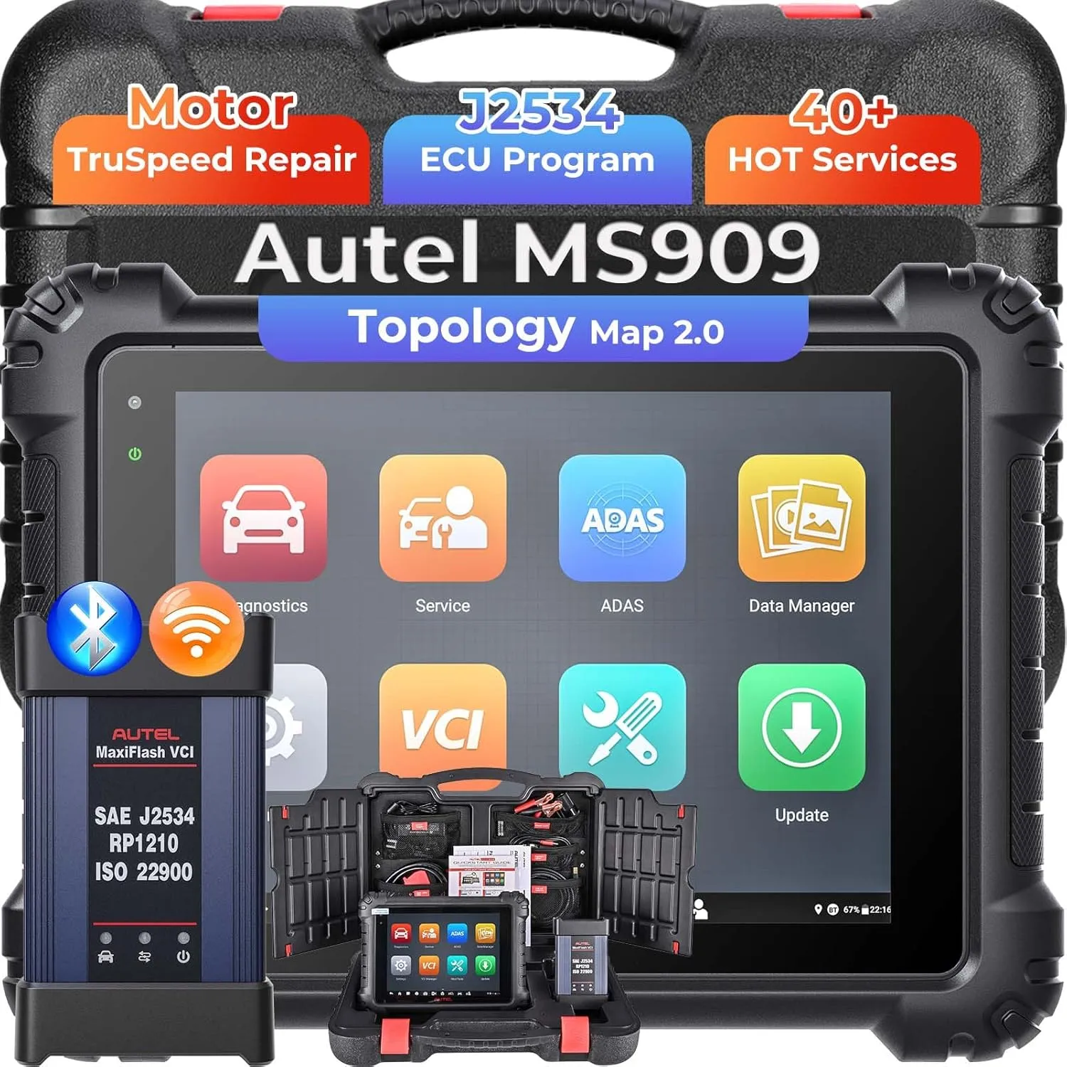 Autel MaxiSys MS909 Scanner: 2025 MS909 Scan Tool Same as MS919 Ultra, Up of MS908S PRO II Elite II PRO, Motor TruSpeed Repair, Topology 2.0, ECU Programming & Coding, 40  Services,3K Active Test
